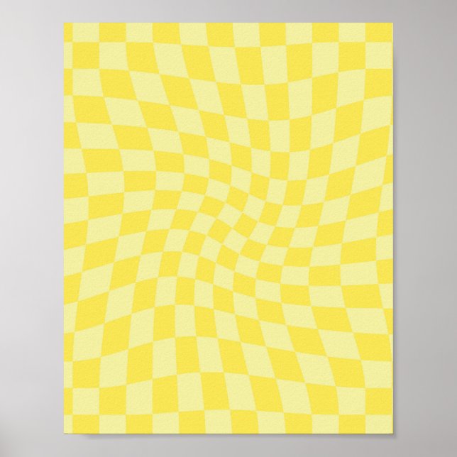 Retro Lemon Yellow Pastel Warped Checkerboard   Poster (Front)