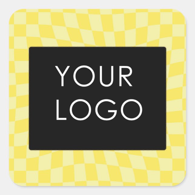 Retro Lemon Yellow Pastel Warped Checkerboard    Square Sticker (Front)