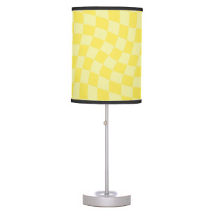 Retro Lemon Yellow Pastel Warped Checkerboard   Table Lamp