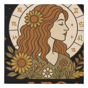 Retro Leo Zodiac Boho Floral Astrology Faux Canvas Print