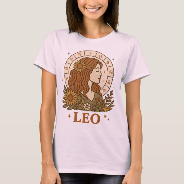 Retro Leo Zodiac Boho Floral Astrology T-Shirt (Front)