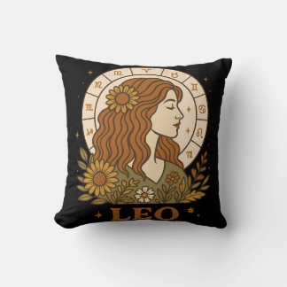 Retro Leo Zodiac Boho Floral Astrology Throw Pillow