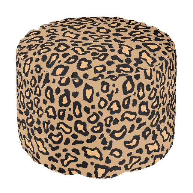 Retro Leopard Animal Print Ottoman Pillow Pouf (Angled Front)