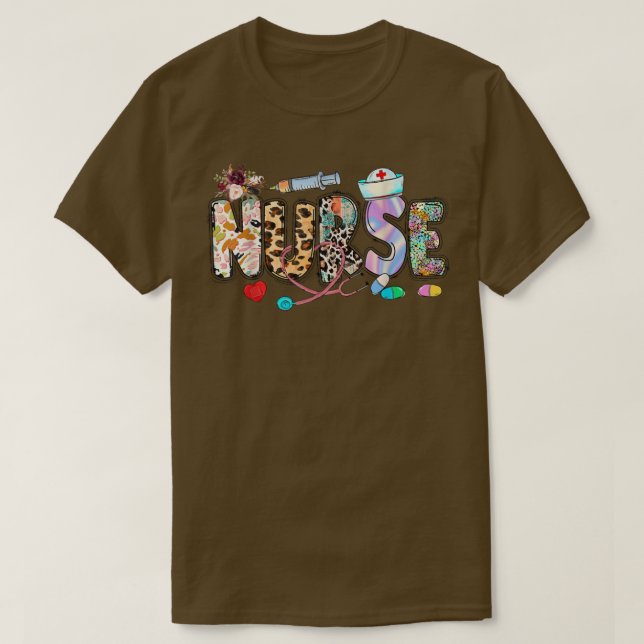 Retro Leopard Apple Nurse Fall Vibes Autumn  T-Shirt (Design Front)