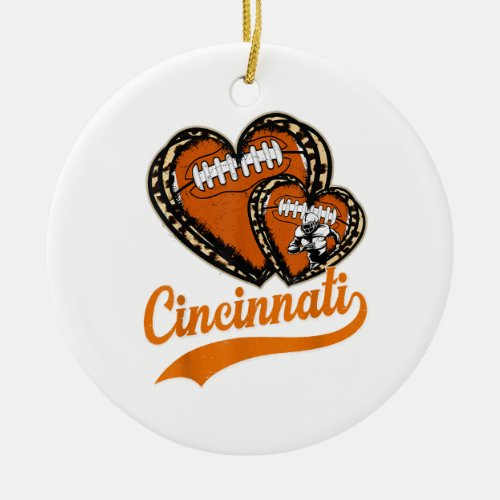 Retro Leopard Heart Cincinnati Football Lover Ceramic Ornament