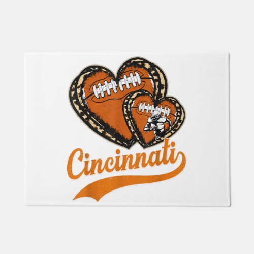 Retro Leopard Heart Cincinnati Football Lover Doormat