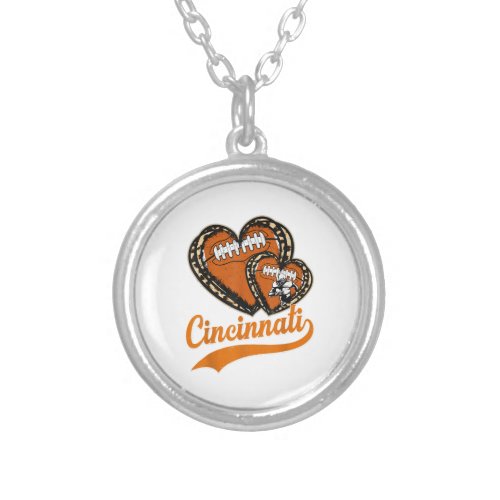 Retro Leopard Heart Cincinnati Football Lover Silver Plated Necklace