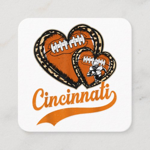 Retro Leopard Heart Cincinnati Football Lover Square Business Card