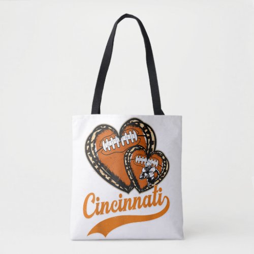Retro Leopard Heart Cincinnati Football Lover Tote Bag