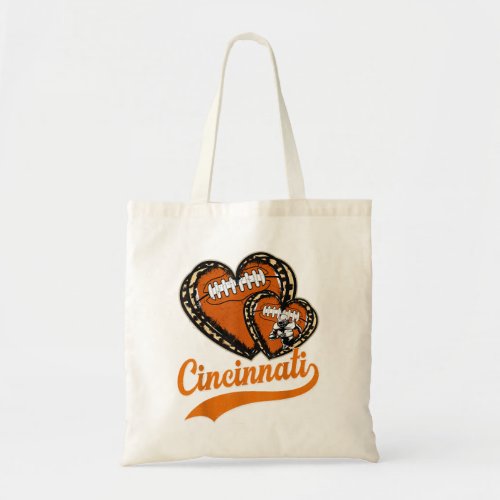 Retro Leopard Heart Cincinnati Football Lover Tote Bag