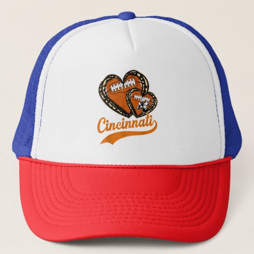 Retro Leopard Heart Cincinnati Football Lover Trucker Hat