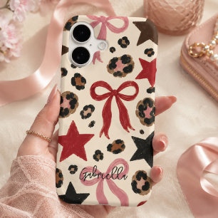 Retro Leopard Pink Bow Star Cherry Y2K Coquette iPhone 17 Case