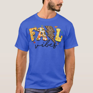 Retro Leopard Plaid Fall Vibes Autumn Leaves Thank T-Shirt