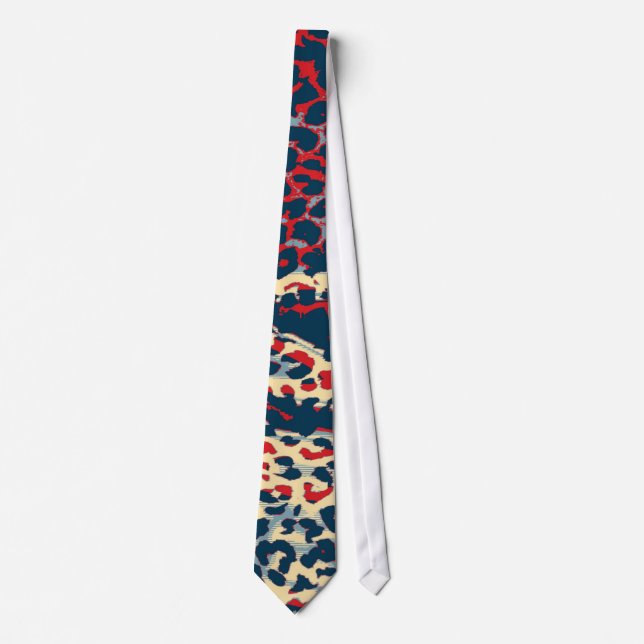 Retro Leopard Print Skin (Blue and red) Tie (Front)