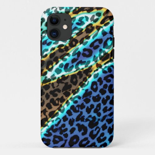 Retro Leopard Print Skin Blue Aqua Black iPhone 11 Case