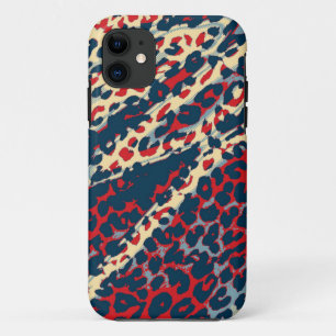 Retro Leopard Print Skin (Blue, Red, Yellow) iPhone 11 Case
