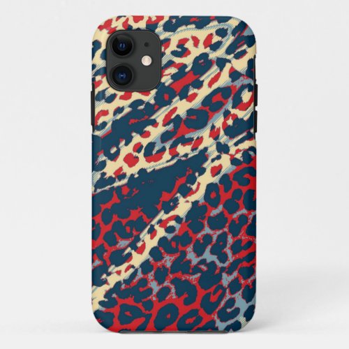 Retro Leopard Print Skin Blue Red Yellow iPhone 11 Case