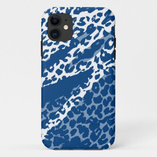 Retro Leopard Print Skin Blue White iPhone 11 Case