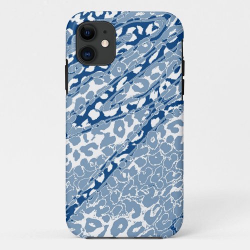 Retro Leopard Print Skin Blue White iPhone 11 Case