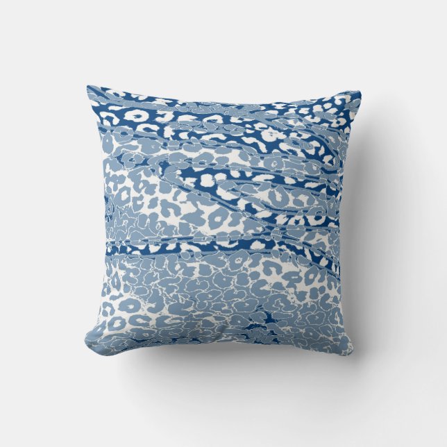 Retro Leopard Print Skin (BLue, White) Throw Pillow (Front)