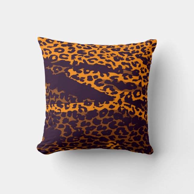 Retro Leopard Print Skin Fur (Brown, Yellow) Throw Pillow (Front)