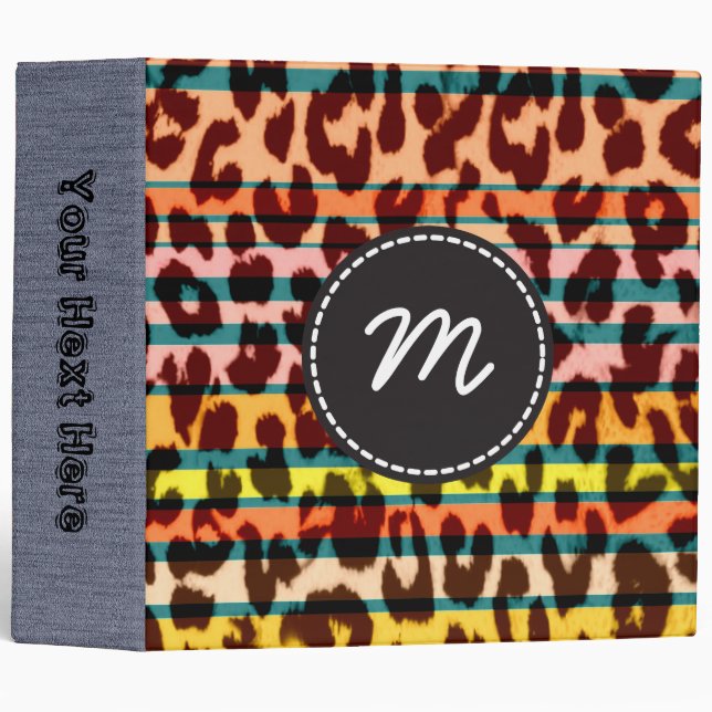 Retro Leopard Print Skin Fur. Custom Monogram 12 3 Ring Binder (Front/Spine)