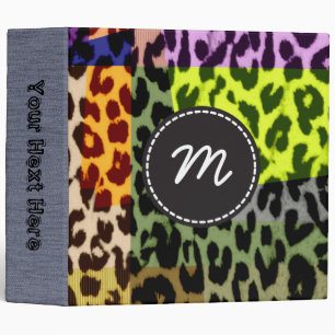 Retro Leopard Print Skin Fur. Custom Monogram 4 3 Ring Binder