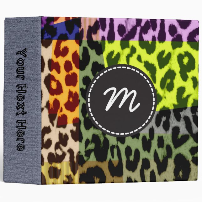 Retro Leopard Print Skin Fur. Custom Monogram 4 3 Ring Binder (Front/Spine)