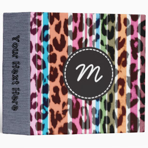 Retro Leopard Print Skin Fur. Custom Monogram 5 3 Ring Binder