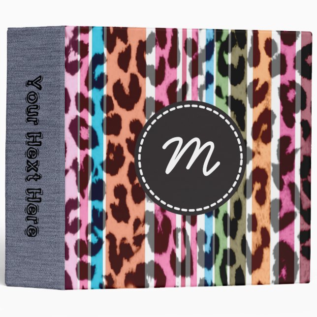 Retro Leopard Print Skin Fur. Custom Monogram 5 3 Ring Binder (Front/Spine)