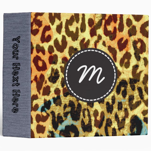 Retro Leopard Print Skin Fur. Custom Monogram 6 Binder (Front/Spine)
