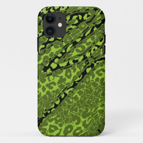 Retro Leopard Print Skin Green Lime Black iPhone 11 Case