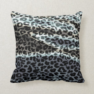 Retro Leopard Print Skin (Grey, Black) Throw Pillow