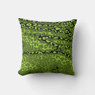 Retro Leopard Print Skin (Lime, Green, Black) Throw Pillow