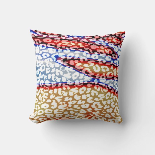 Retro Leopard Print Skin (Orange, Blue, Grey) Throw Pillow (Front)