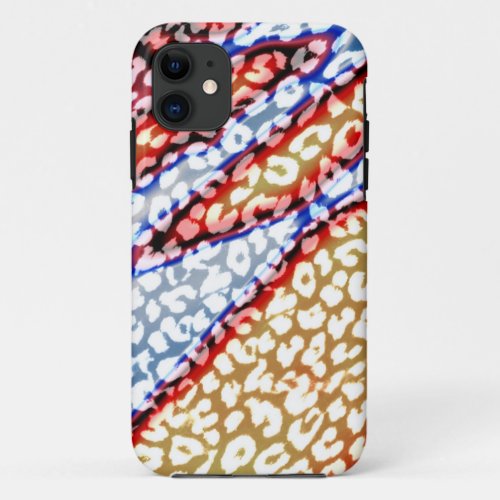 Retro Leopard Print Skin Red Blue Yellow iPhone 11 Case