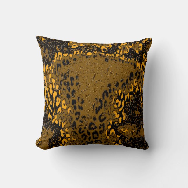 Retro Leopard Print Skin (Yellow, Black, Tan) Throw Pillow (Front)