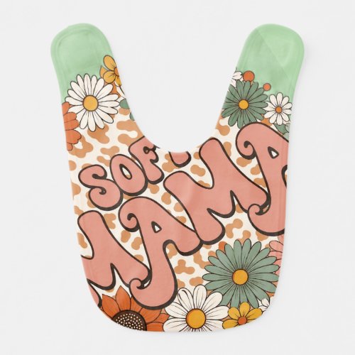 Retro Leopard Print "Soft Mama" Floral Graphic Des Baby Bib