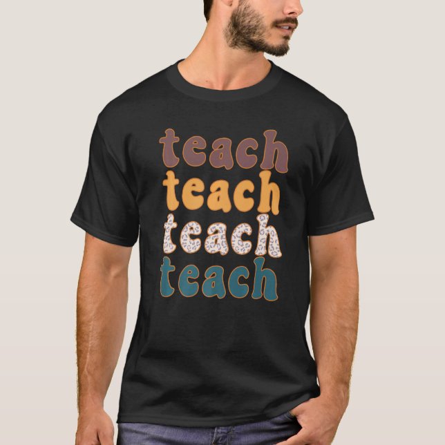 Retro Leopard Teach For Teacher Elementary School  T-Shirt (Front)