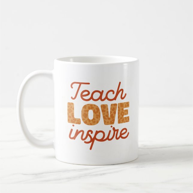 Retro Leopard Teach Love Inspire Art Coffee Mug (Left)