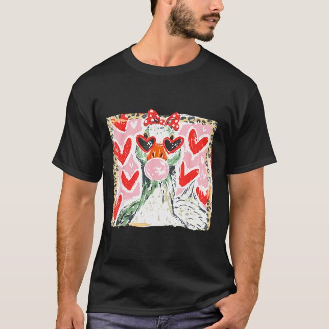 Retro Leopard Valentine Goose Funny Nk Coquette Lo T-Shirt (Front)