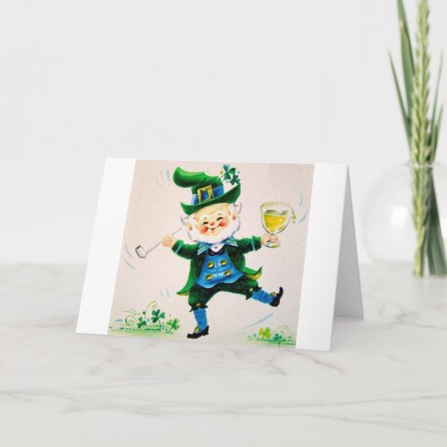 Retro Leprechaun Pipe  Beer St Patricks Day Card