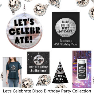 Retro Let's Celebrate Birthday Disco Ball Black Napkins