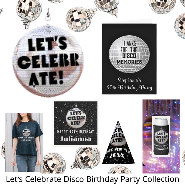 Retro Let's Celebrate Birthday Disco Ball Black Napkins (Creator Uploaded)