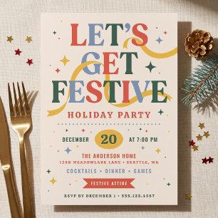 Retro Lets Get Festive Holiday Party Invitation