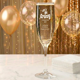 Retro Let's Get Groovy Name 60th Birthday Champagne Flute