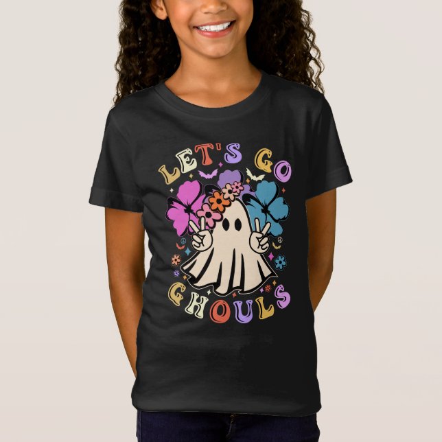 Retro Let's Go Ghouls | Cute Halloween Ghost   T-Shirt (Front)