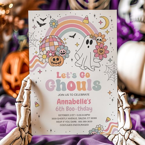 Retro Lets Go Ghouls Halloween Birthday Invitation