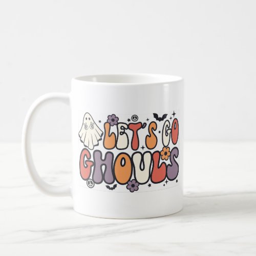 Retro Lets Go Ghouls with Ghost and Bats  Coffee Mug