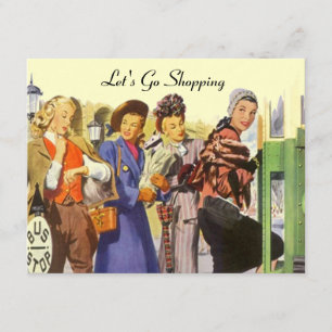 Retro LET'S GO SHOPPING Invitations City Bus Stop